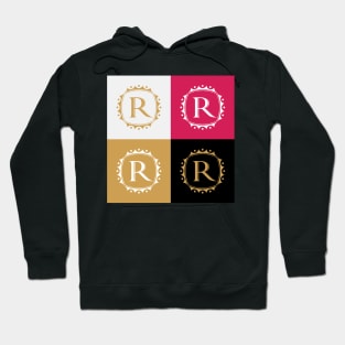 Royal Letter R In Golden Color Square Pattern Layout with Beautiful Colors Hoodie
